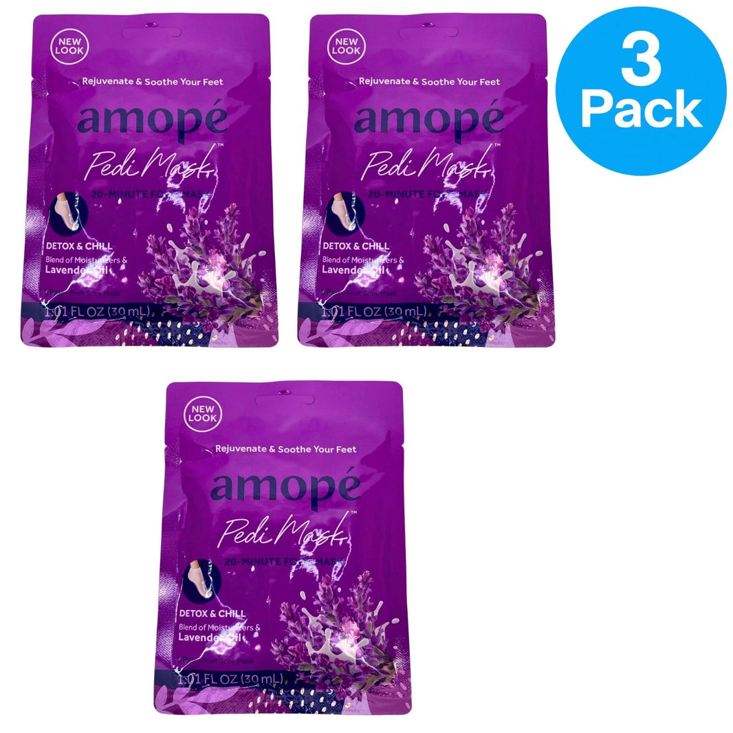 Amopé PediMask Detox & Chill Lavender Oil Foot Mask 20-Minute Care 3 Pack Set