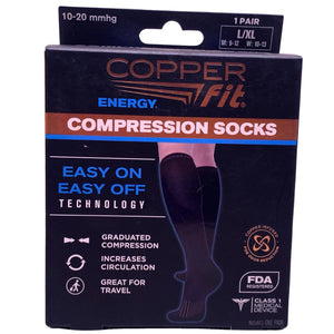 Copper Fit Energy Compression Socks Graduated Easy On Easy Off Black L/XL 1 Pack