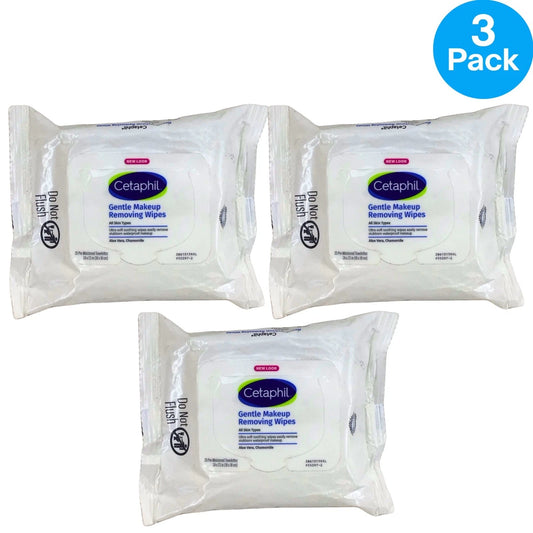Cetaphil Gentle Makeup Removing Wipes All Skin Types 25 Count 3 Pack New