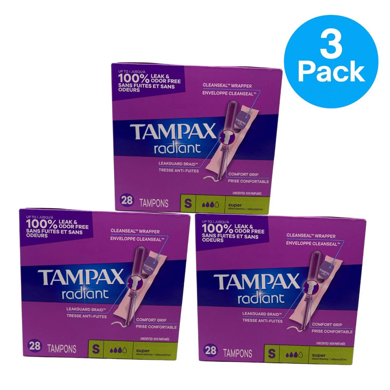 Tampax Radiant Super Tampons Unscented 28 Count 3 Pack New