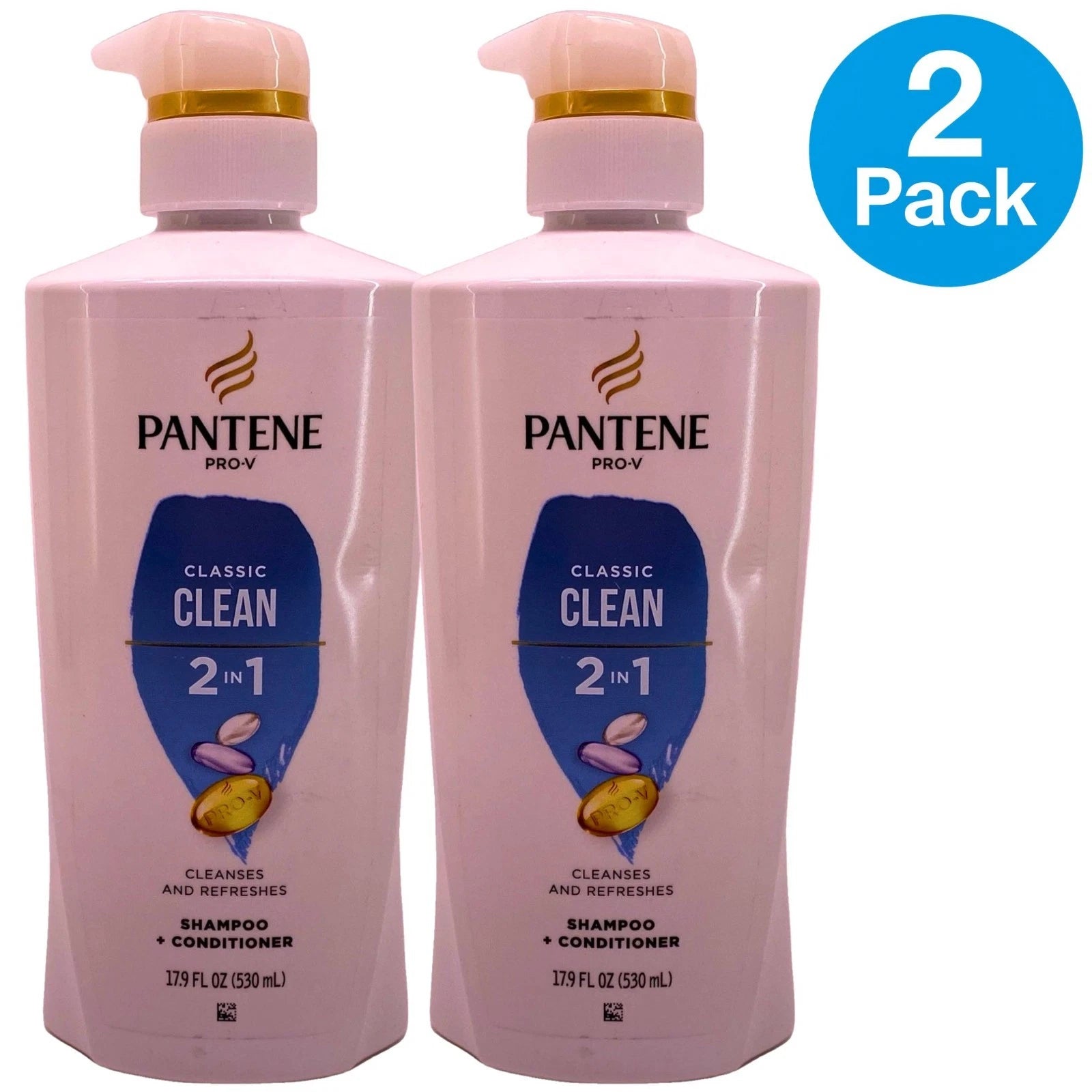 Pantene Pro-V Classic Clean 2 in 1 Shampoo + Conditioner, 17.9 fl oz (2 Pack)