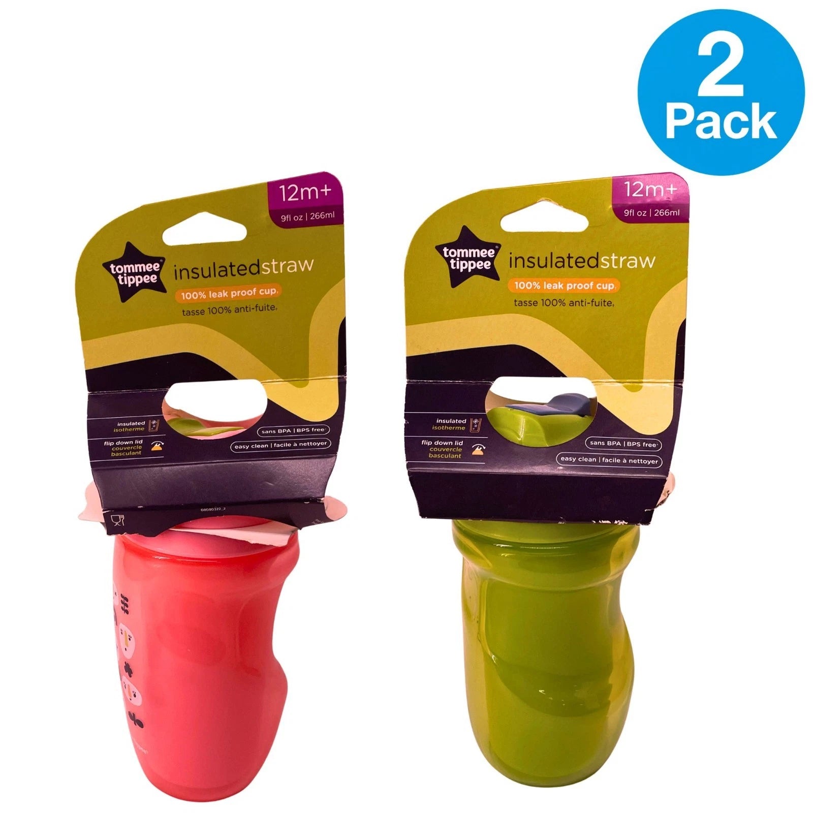 Tommee Tippee Insulated Straw Cup 9oz 12M+ 2 Pack BPA Free New
