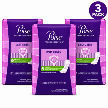 Poise Daily Liners Fresh Protection - Very Light Long - 81 Count - 3 Pack