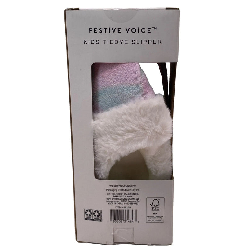 Festive Voice Kids Tie Dye Slippers Size 11-12 Plush Cozy 1 Pair New