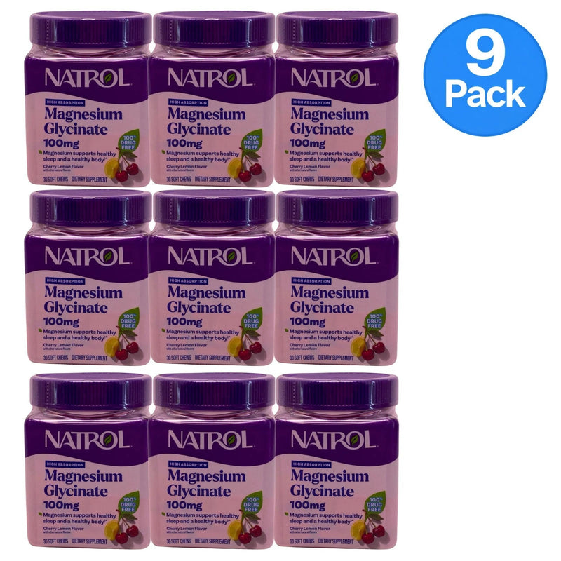 Natrol Magnesium Glycinate 100mg Cherry Lemon 30ct 9 Pack New Exp 09/2026