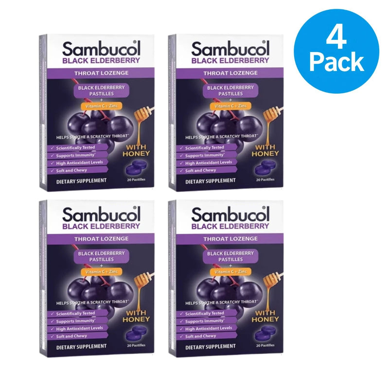 Sambucol Black Elderberry Throat Lozenges 20 Ct 4 Pack New EXP 05/28