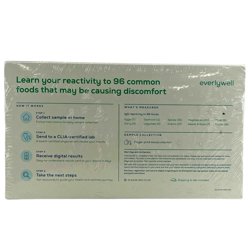 Everlywell Food Sensitivity At-Home Test 96 Foods 2 Pack New Exp 01/2027