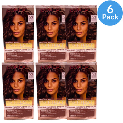 L'Oreal Paris Excellence Creme Universal Nudes Hair Color 5N Natural Brown 6 Pac