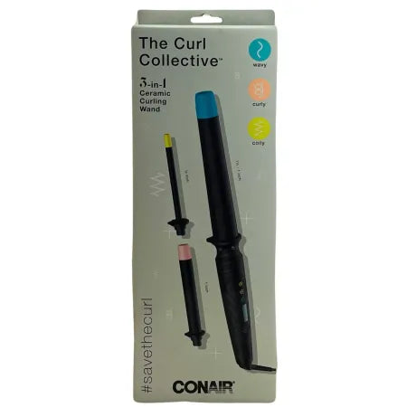 Conair The Curl Collective 3-in-1 Ceramic Curling Wand Interchangeable 2 Pk New