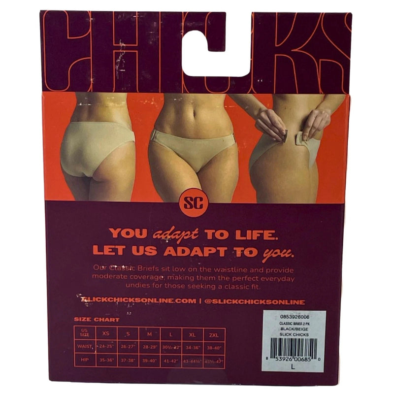 Slick Chicks Side-Fastening Classic Briefs Black Beige Large 5 Pack New