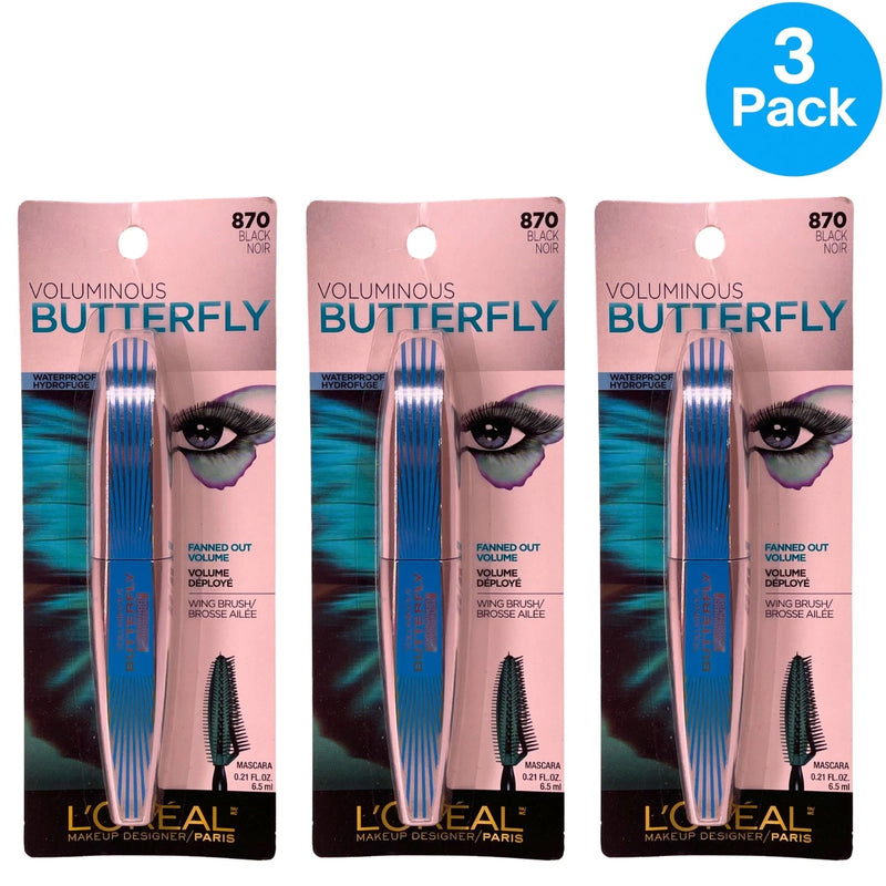 L'Oreal Voluminous Butterfly Waterproof Mascara Black 870 0.21oz 3 Pack