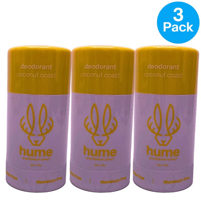 Hume Supernatural Deodorant Stick Coconut Coast Aluminum Free Probiotic 3 Pack