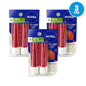 Nivea Strawberry Tinted Lip Care Enriched 6 Total Pack of 3 New