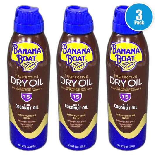 Banana Boat UltraMist Tanning Dry Oil Spray SPF 15 6oz Exp 08/27 Pack of 3 New