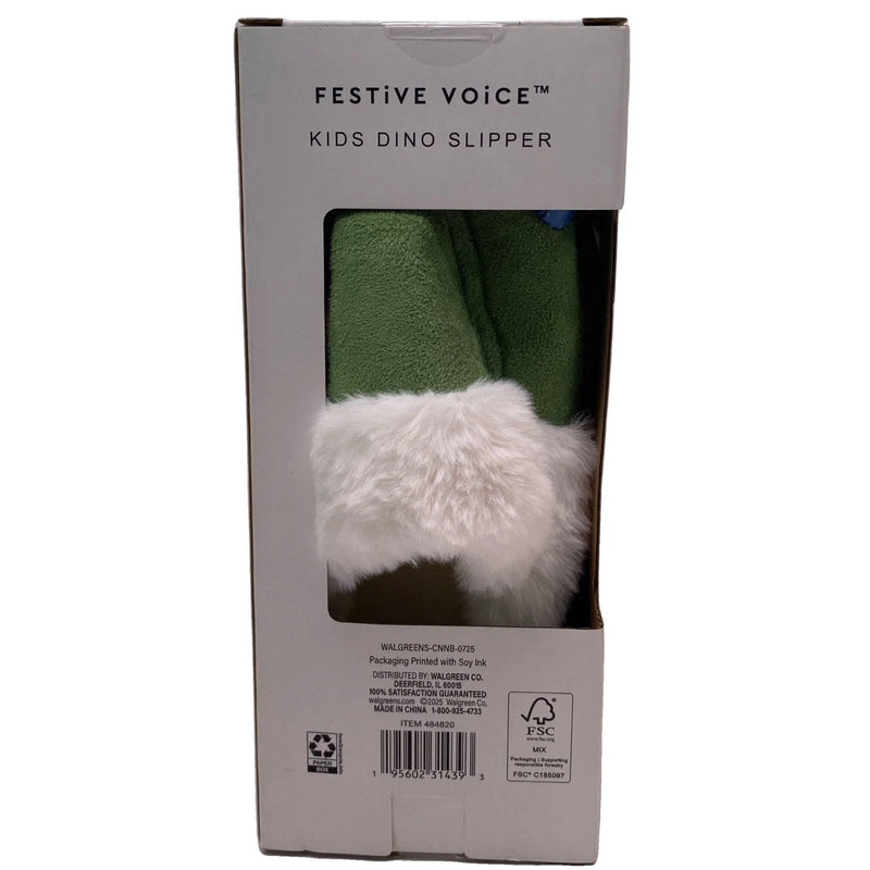Festive Voice Kids Dino Slipper Size 13-1 Plush Warm 1 Pair New