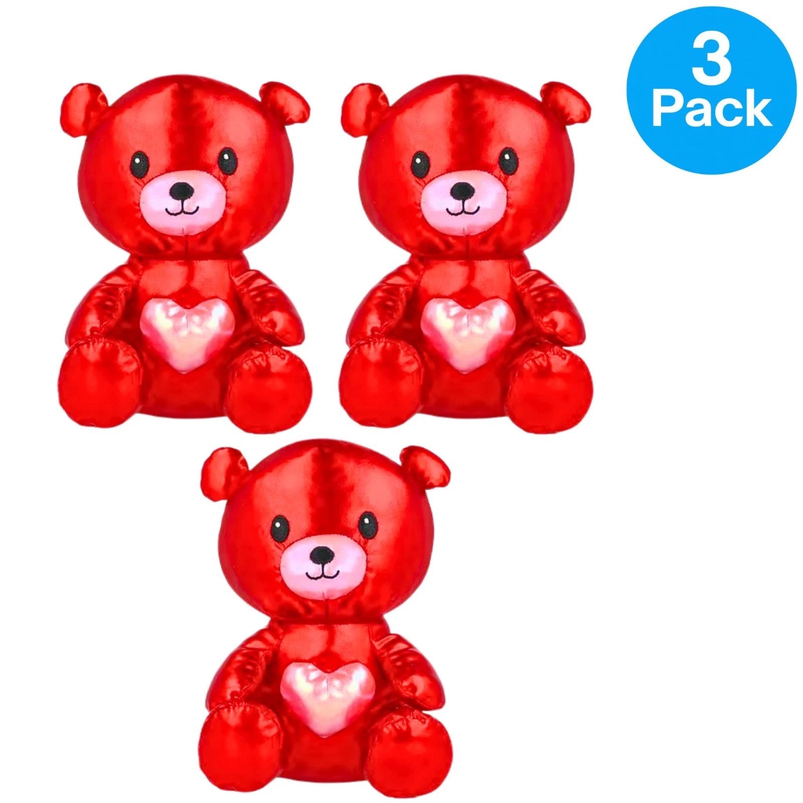 Play Right Shiny Red Valentine Teddy Bear Iridescent Heart 8 inch 3 Pack