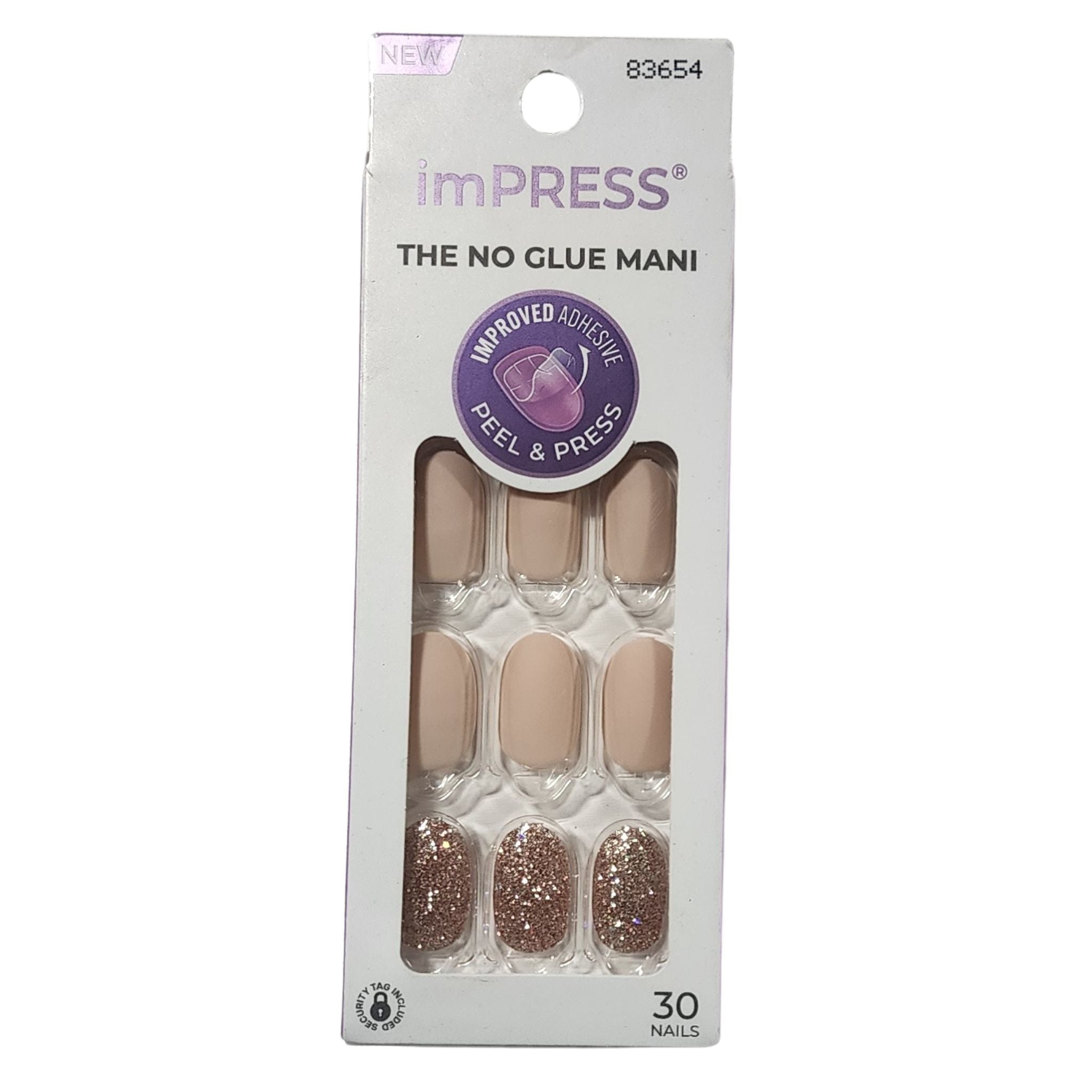 imPRESS No Glue Mani Press-On Nails Nude & Glitter 30ct New