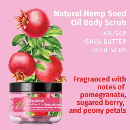 HEMPZ Sugar Body Scrub - Pomegranate - All Natural Exfoliating Shea Butter, Sugar, and Salt - For Women, Men, and Teens 7.3 - fl oz 5