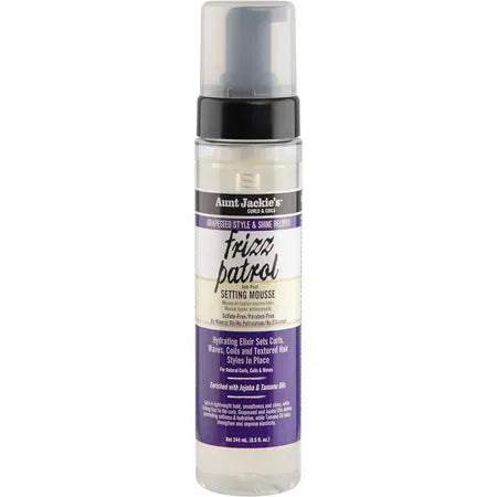 Aunt Jackie's Grapeseed Frizz Patrol Anti-Poof Setting Mousse 8.5 fl oz bottle for curly hair