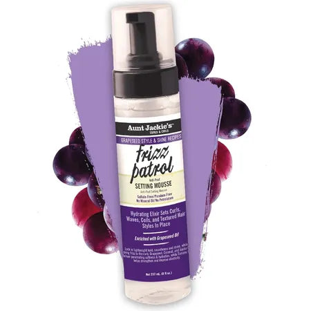 Aunt Jackie's Curls & Coils Grapeseed Collection Frizz Patrol Anti-Poof Setting Mousse, 8.5 fl oz, Unisex
