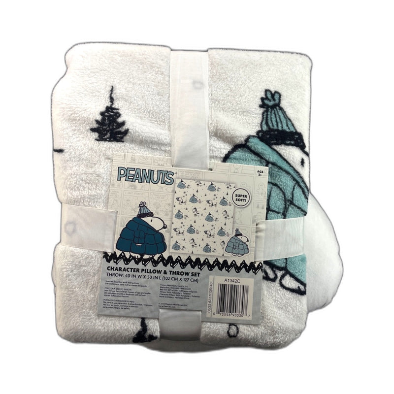 Peanuts Snoopy Woodstock Pillow Blanket Set Winter Pack of 1 New