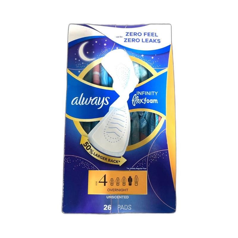 Always Infinity FlexFoam Pads Size 4 Overnight Wings 26 Count Pack of 1 New
