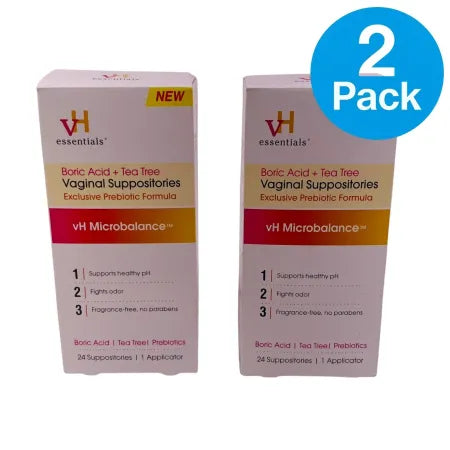vH Essentials Boric Acid Tea Tree Vaginal Suppositories 24 Ct 2 Pack New