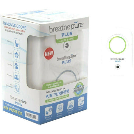 Breathe Pure Plus Portable Plugin Air Purifier with HEPA Filter & Ionic, White